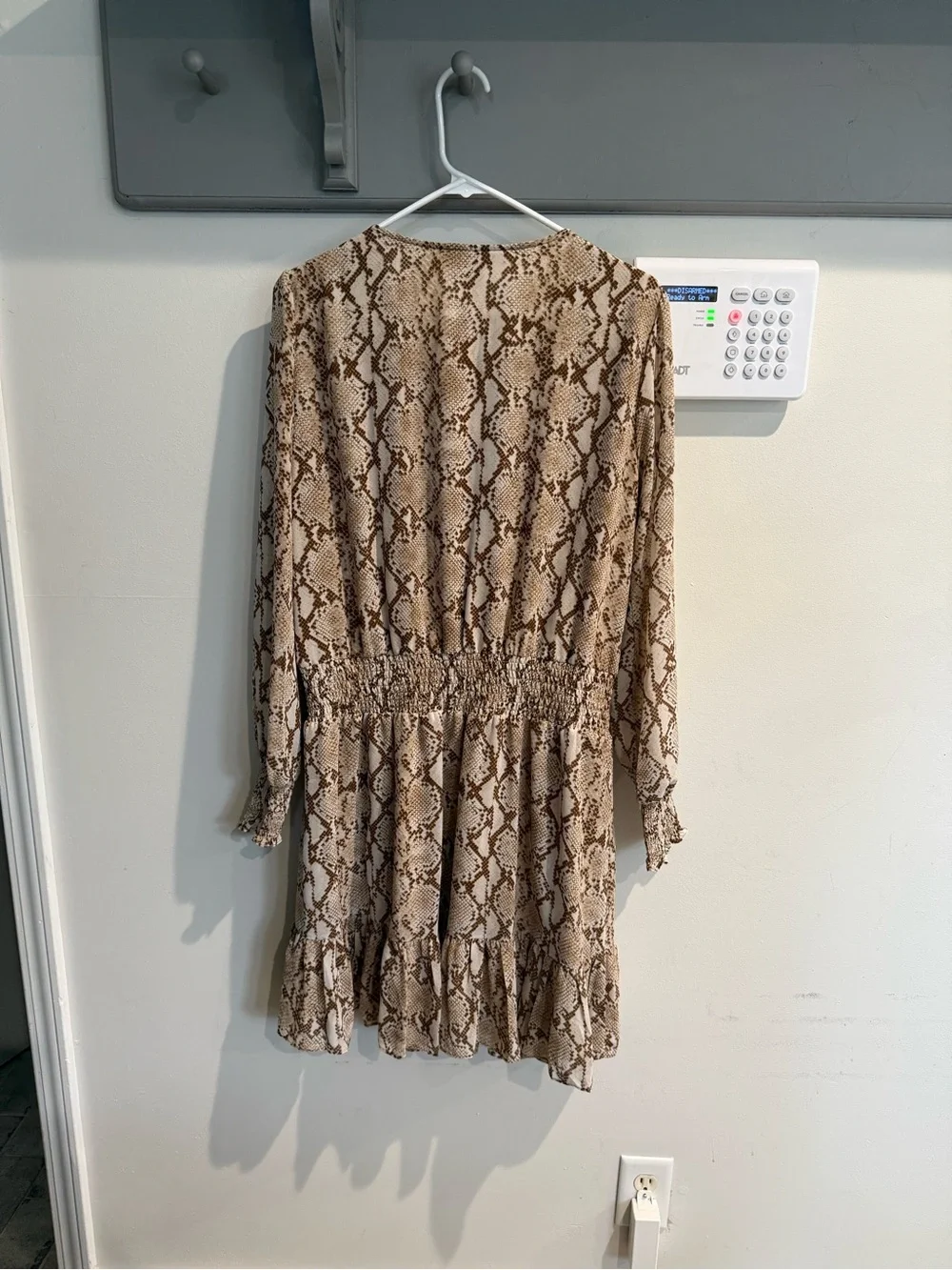 Brand new Michael Kors Beige Snake-Print Tiered Long Sleeve Dress